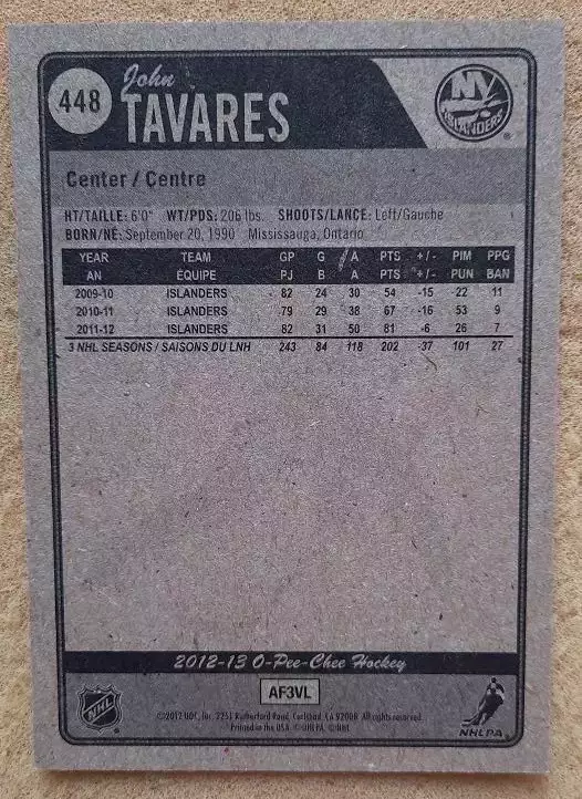 НХЛ Джон Таварес Нью-Йорк Айлендерс № 448 1