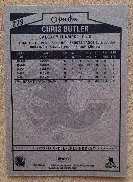 НХЛ Крис Батлер Калгари Флэймз № 279 1