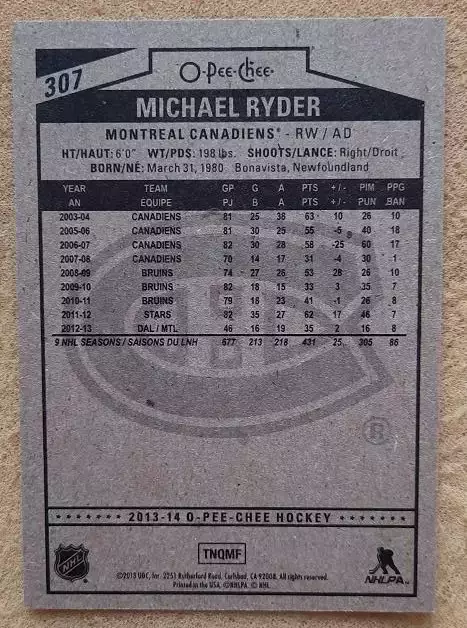 НХЛ Майкл Райдер Монреаль Канадиенс № 307 1