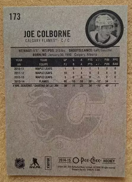 НХЛ Джо Колборн Калгари Флэймз № 173 1