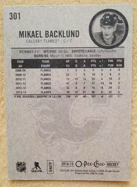 НХЛ Микаэль Баклунд Калгари Флэймз № 301 1