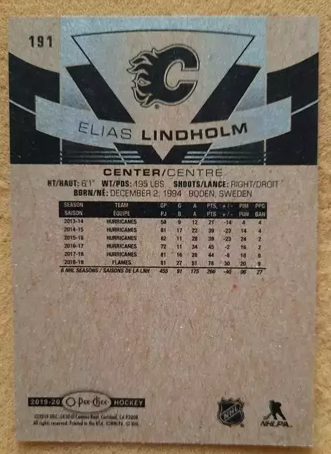 НХЛ Элиас Линдхольм Калгари Флэймз № 191 1
