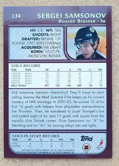 НХЛ Сергей Самсонов Бостон Брюинз ЦСКА Динамо Москва № 134 f 1