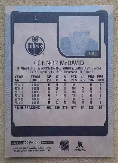 НХЛ Коннор Макдэвид Эдмонтон Ойлерз № 1 1