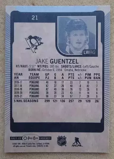 НХЛ Джейк Генцел Питтсбург Пингвинз № 21 1