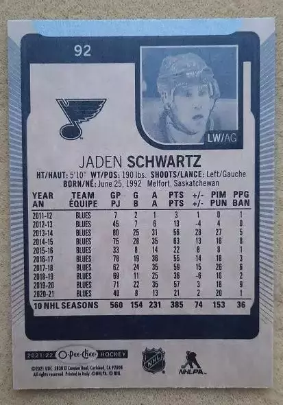 НХЛ Джейден Шварц Сент-Луис Блюз № 92 1