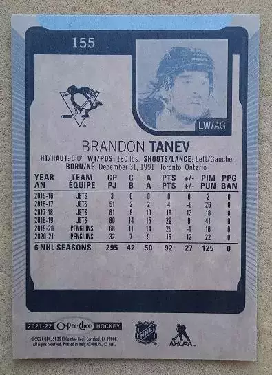 НХЛ Брэндон Танев Питтсбург Пингвинз № 155 1