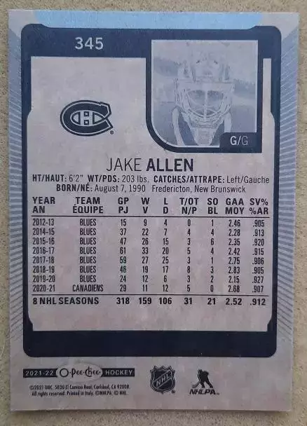 НХЛ Джейк Аллен Монреаль Канадиенс № 345 1