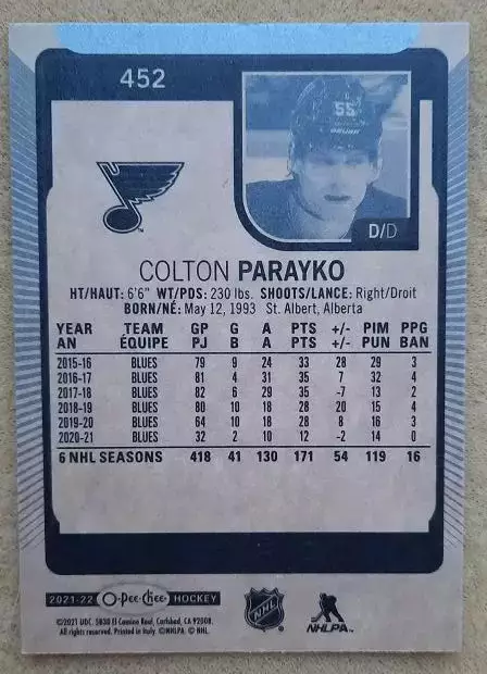 НХЛ Колтон Парайко Сент-Луис Блюз № 452 1
