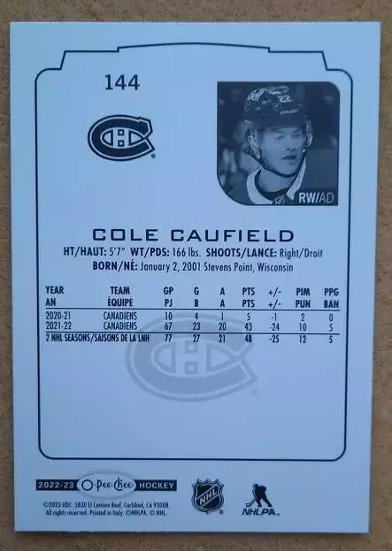 НХЛ Коул Кофилд Монреаль Канадиенс № 144 1
