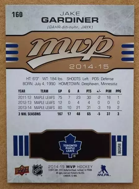 НХЛ Джейк Гардинер Торонто Мэйпл Лифс № 160 1