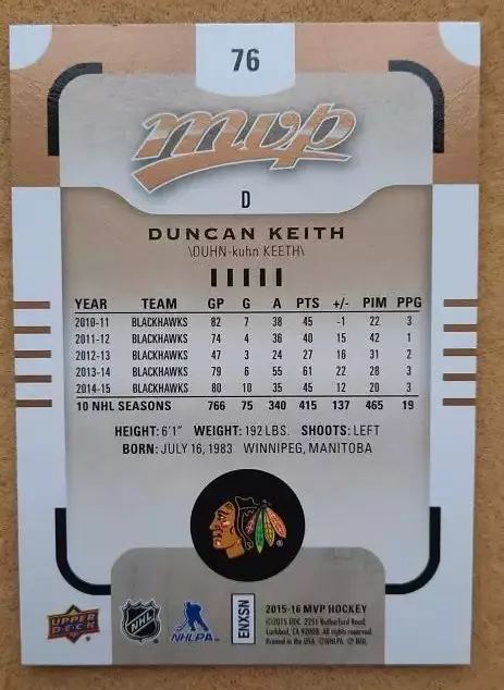 НХЛ Данкан Кит Чикаго Блэкхокс № 76 1