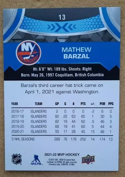НХЛ Мэтью Барзал Нью-Йорк Айлендерс № 13 блю 1