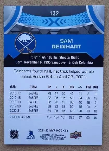 НХЛ Сэм Райнхарт Баффало Сейбрз № 132 блю 1