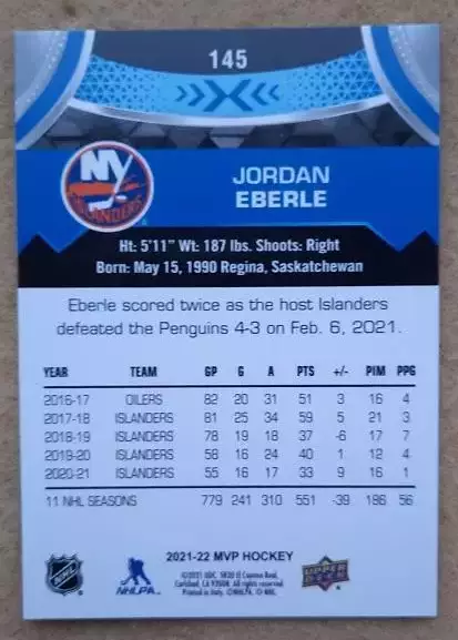 НХЛ Джордан Эберле Нью-Йорк Айлендерс № 145 блю 1