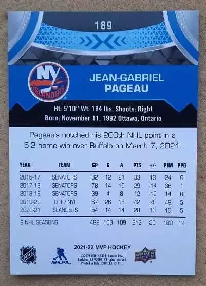 НХЛ Жан-Габриэль Пажо Нью-Йорк Айлендерс № 189 блю 1