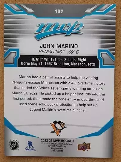 НХЛ Джон Марино Питтсбург Пингвинз № 102 1