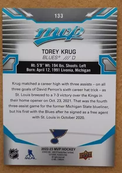 НХЛ Тори Круг Сент-Луис Блюз № 133 1