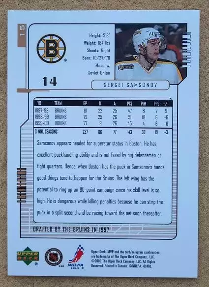 НХЛ Сергей Самсонов Бостон Брюинз ЦСКА Динамо Москва № 15 1