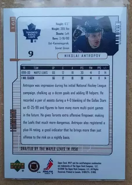 НХЛ Ник Антропов Торонто Мэйпл Лифс Усть-Каменогорск Динамо Москва Казань № 168 1