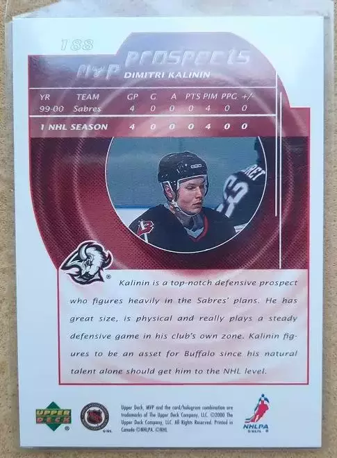 НХЛ Дмитрий Калинин Баффало Сейбрз Трактор Челябинск Магнитогорск Уфа СКА № 188 1