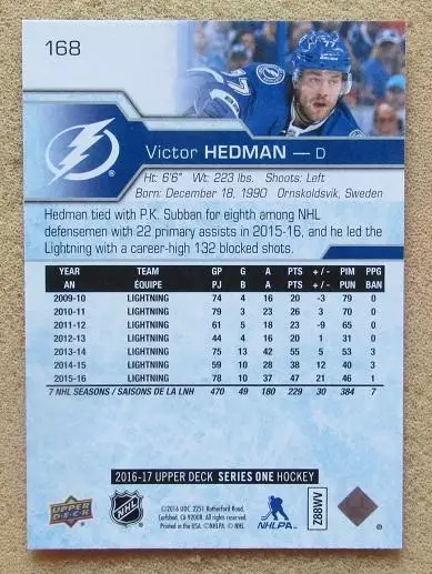 НХЛ Виктор Хедман Тампа Бэй Лайтнинг Барыс № 168 1