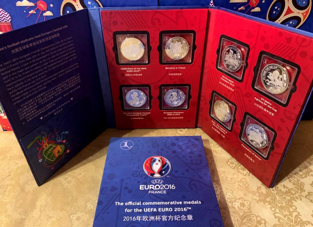 Набор из 8 официальных памятных медалей ЕВРО 2016 Euro UEFA France по футболу! С