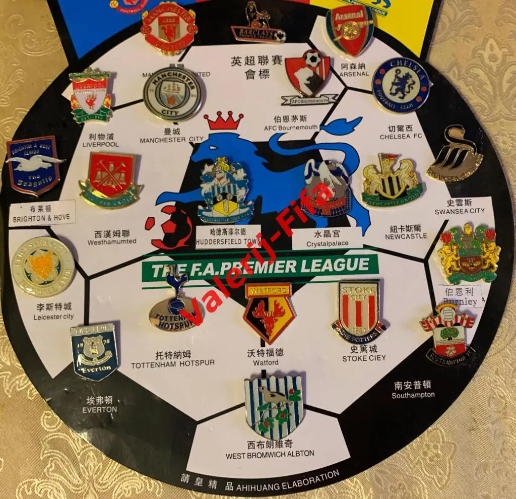 Набор значков (21шт). Чемпионат Англии 2017-2018г 1