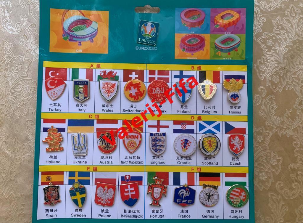 Набор значков УЕФА ЕВРО EURO 2020 (25 штук). Сборные Euro