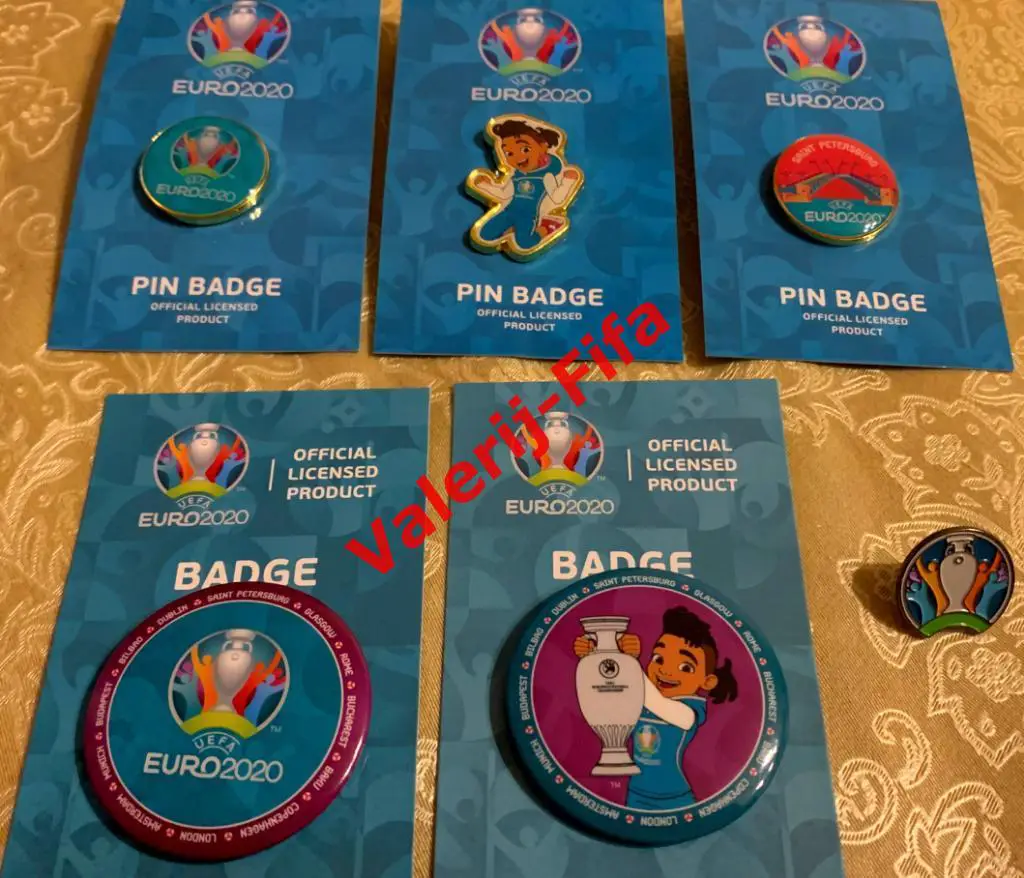 Набор значков ЕВРО EURO 2020 (6 шт.). Чемпионат Европы по футболу UEFA.