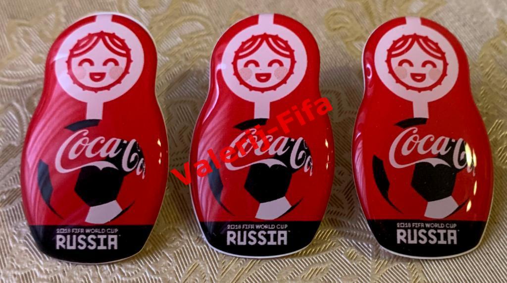 РЕДКИЙ! Эксклюзивный значок Матрешка Кока-кола. Чемпионат мира 2018