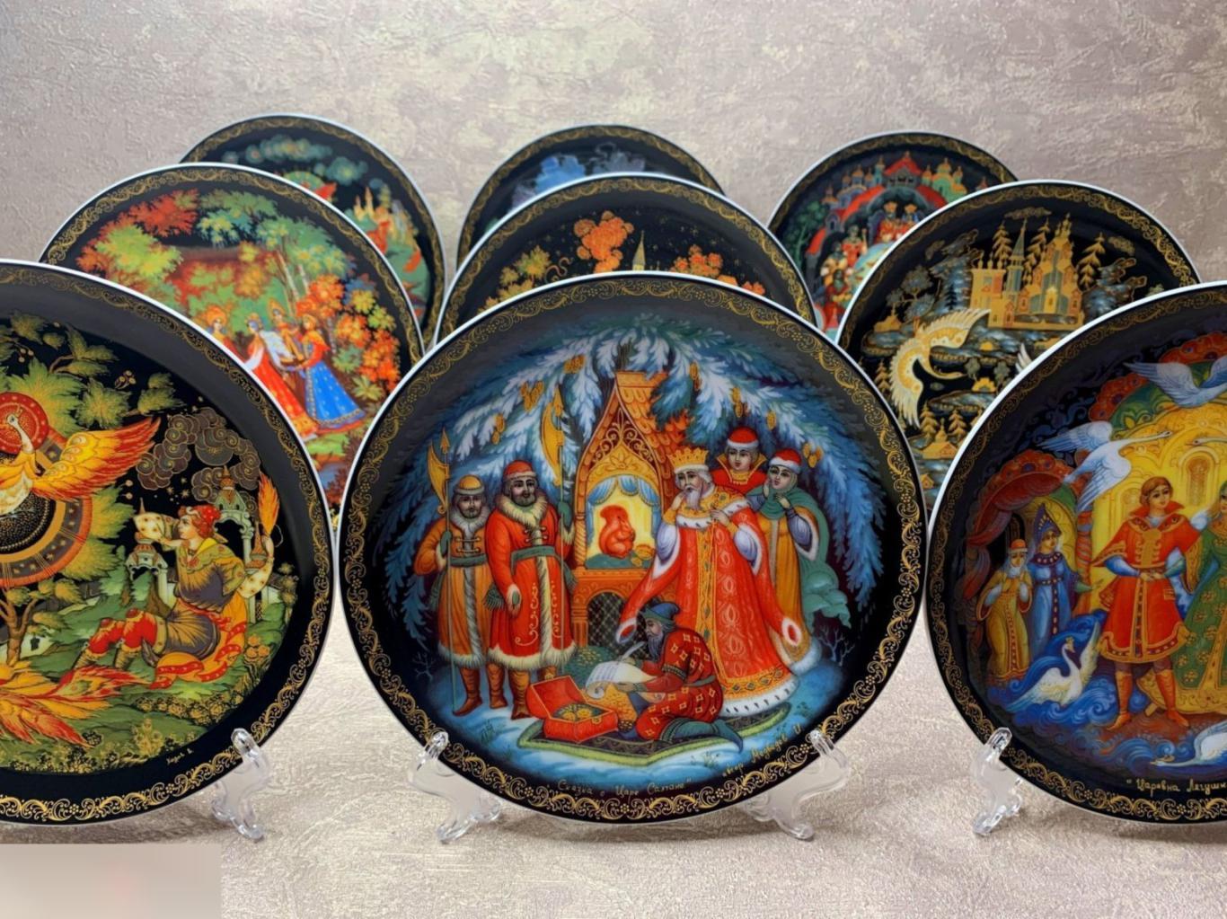Коллекция 9 тарелок Палех (20см). Русские сказки 4