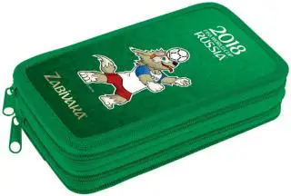 Пенал зеленый Забивака, с 2 отделениями. Чемпионат мира FIFA 2018