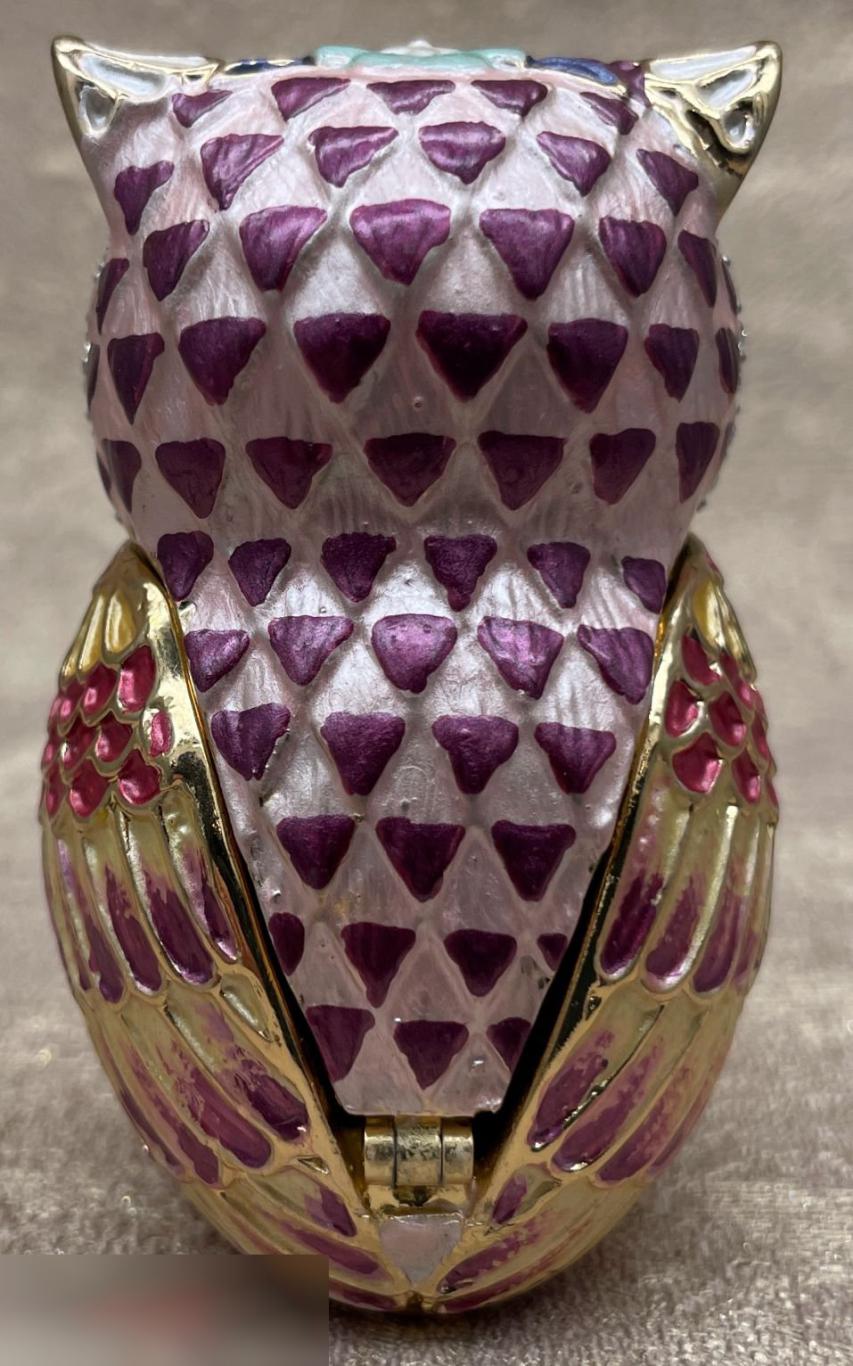 Шкатулка в стиле Фаберже Сова со стразами, 6см., фиолетового цвета. 2