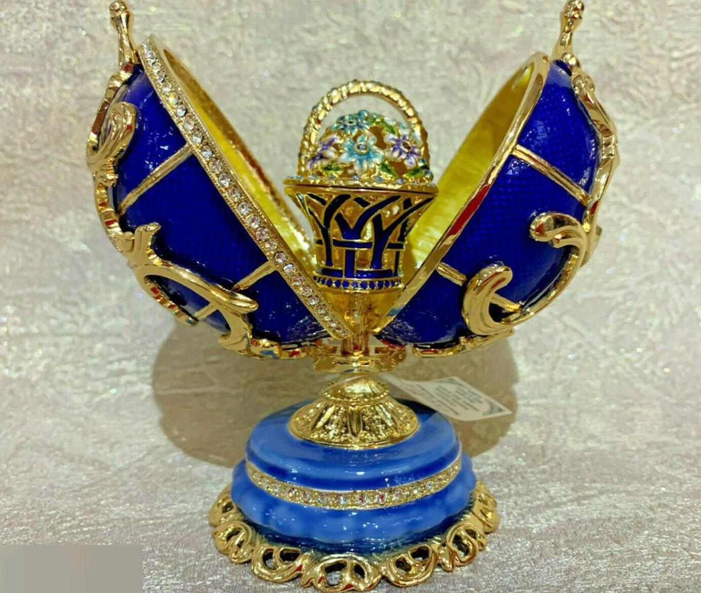 Яйцо Фаберже Императорское с цветами. Синее