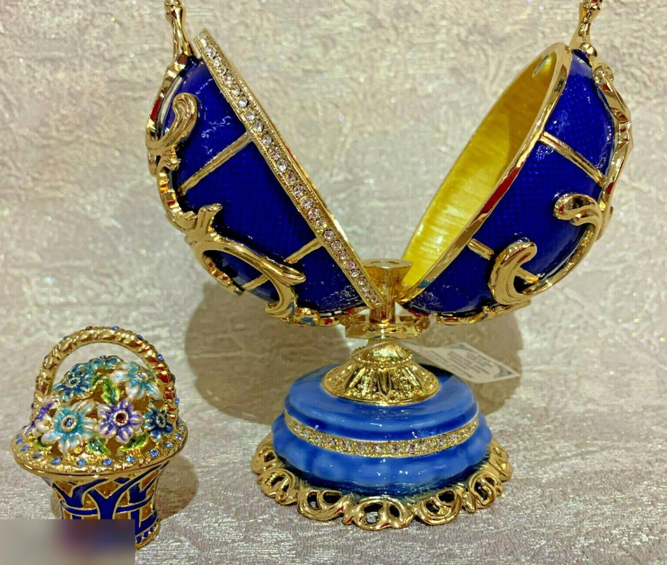 Яйцо Фаберже Императорское с цветами. Синее 3