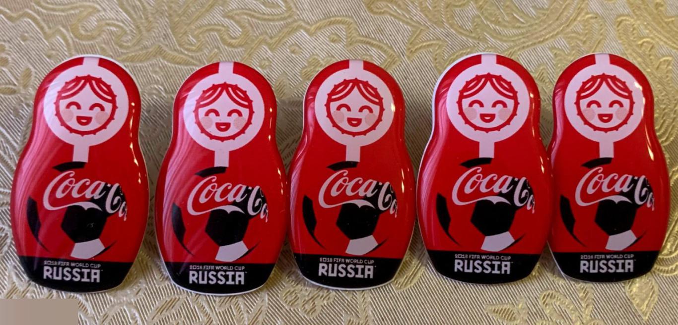 ОПТОВЫЙ ЛОТ! 5 Эксклюзивных значков Матрешка Кока-кола. Чемпионат мира 2018