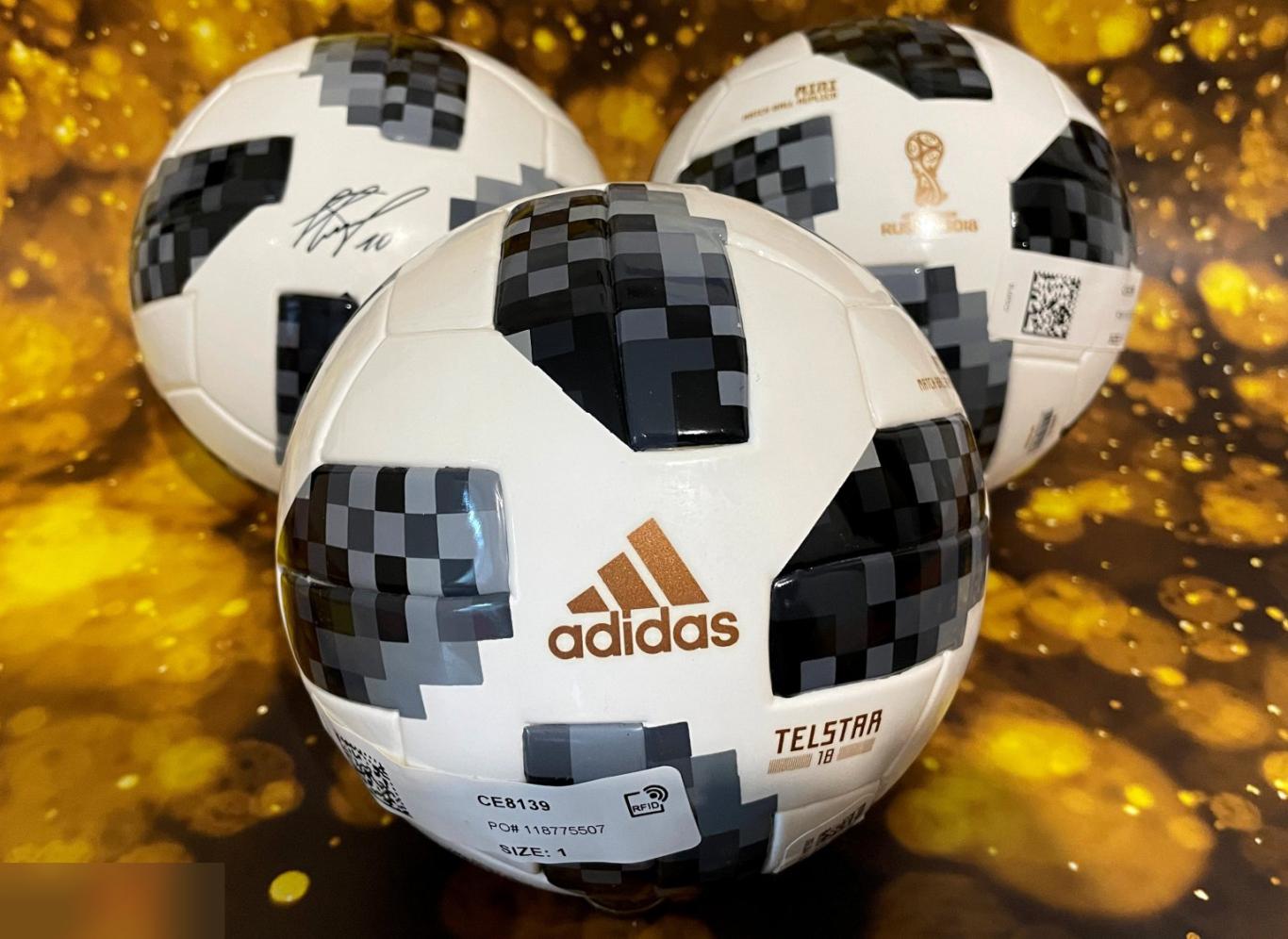 Коллекционный мяч Mini Adidas Telstar 2018 c автографом