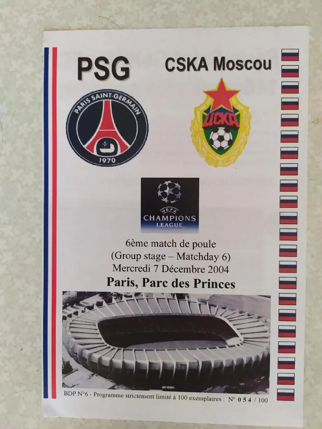 ПСЖ-ЦСКА 07.12.2004 лига чемпионов