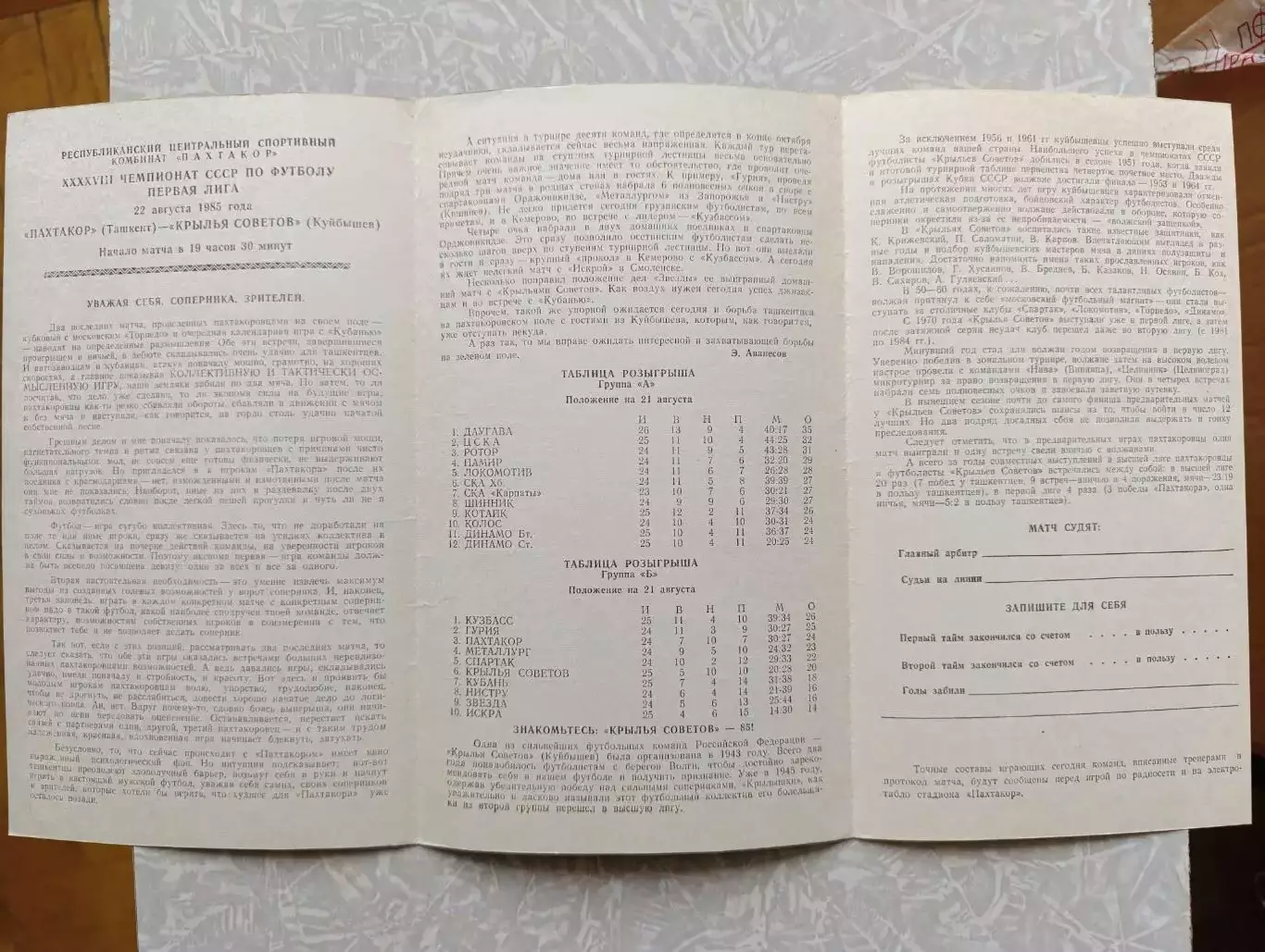 Пахтакор -Крылья Советов 22.08.1985 1