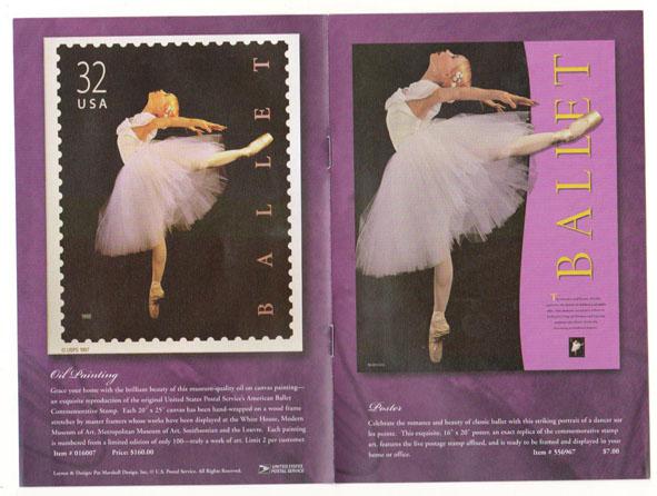 Лист из 20 почтовых марок по 32 цента США из серии Американский балет с кра 1