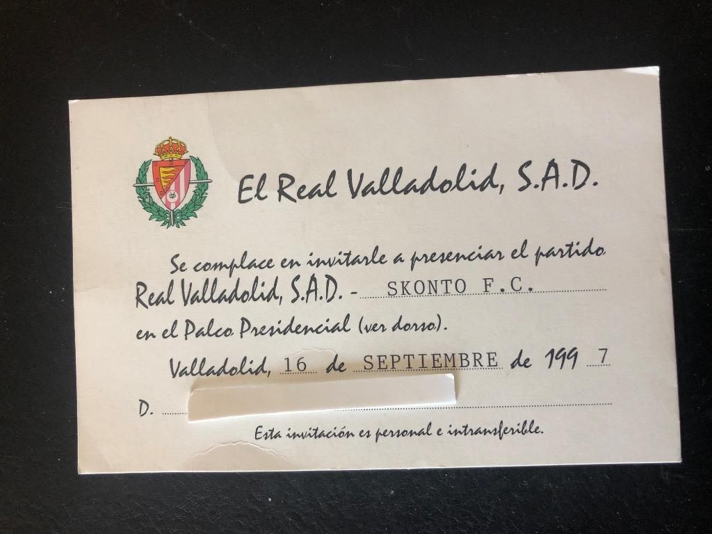 Билет Реал Вальядолид Испания - Сконто Рига Латвия 1997 кубок УЕФА