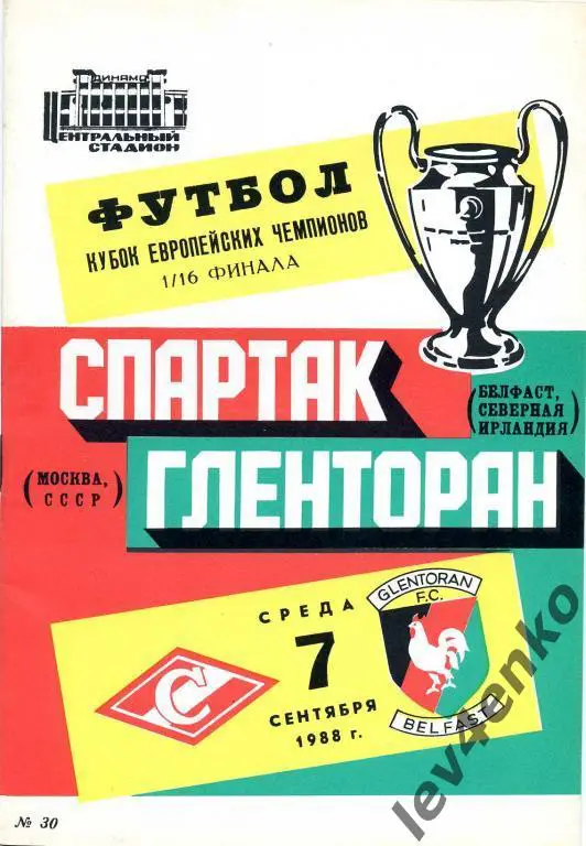 Спартак (Москва) - Гленторан (Белфаст, Сев. Ирландия) 07.09.1988 КЕЧ 1/16