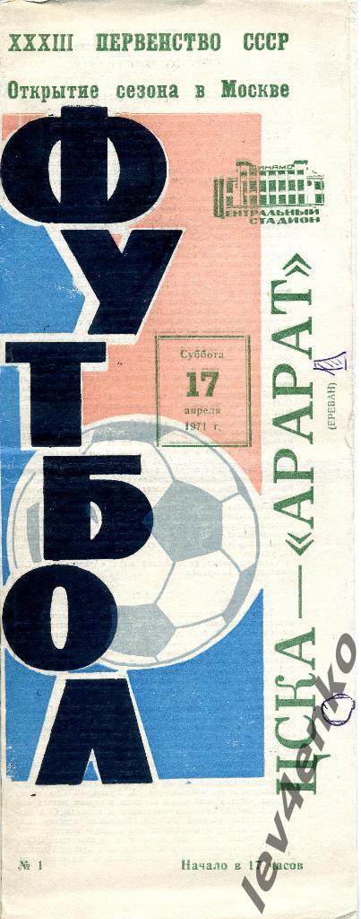 ЦСКА (Москва) - Арарат (Ереван) 17.04.1971