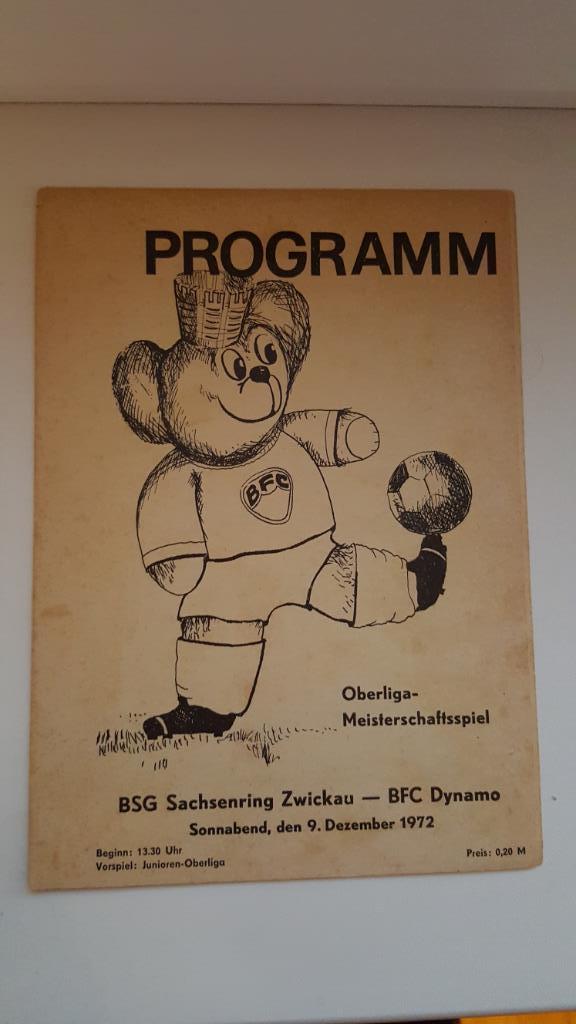 Программа 1972г. BSG Sachsenring Zwickau - BFC Dynamo .