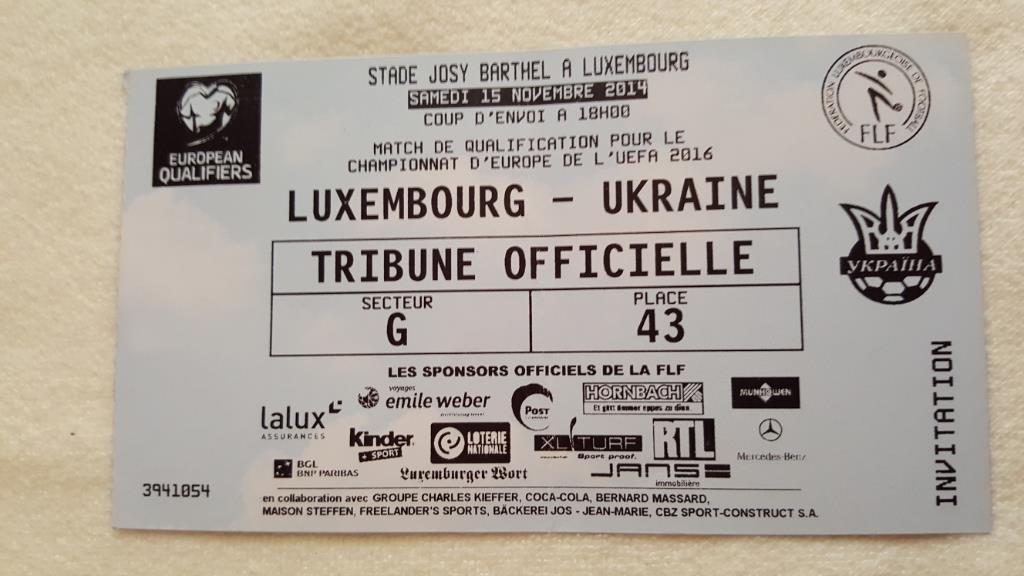 Билет 15.11.2014 Люксембург - Украина.