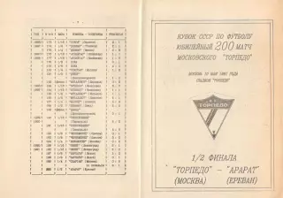 Торпедо Москва - Арарат Ереван 10.05.1991 Кубок СССР. Неофиц.