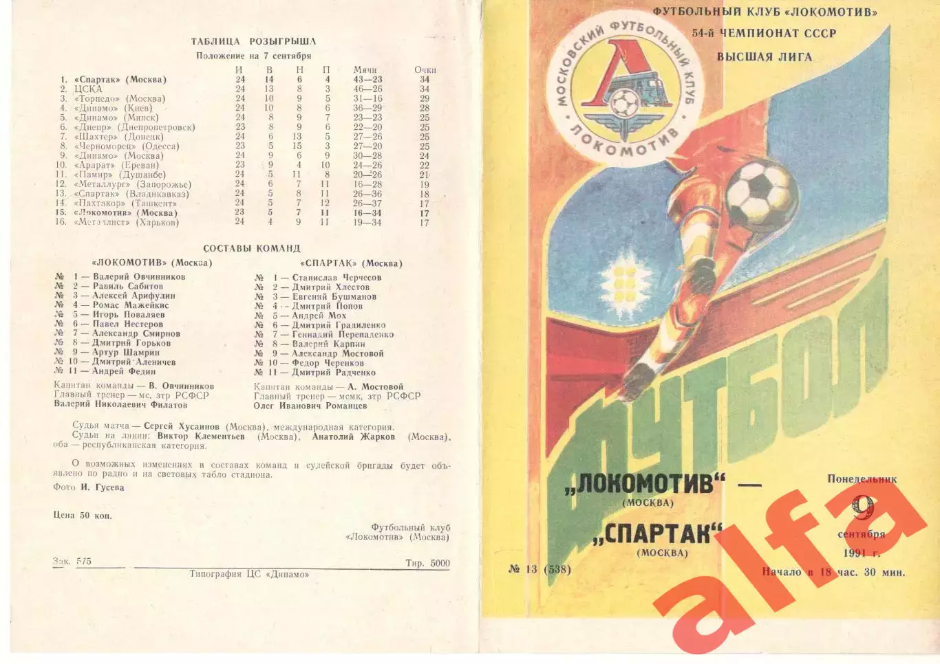 Локомотив Москва - Спартак Москва 09.09.1991