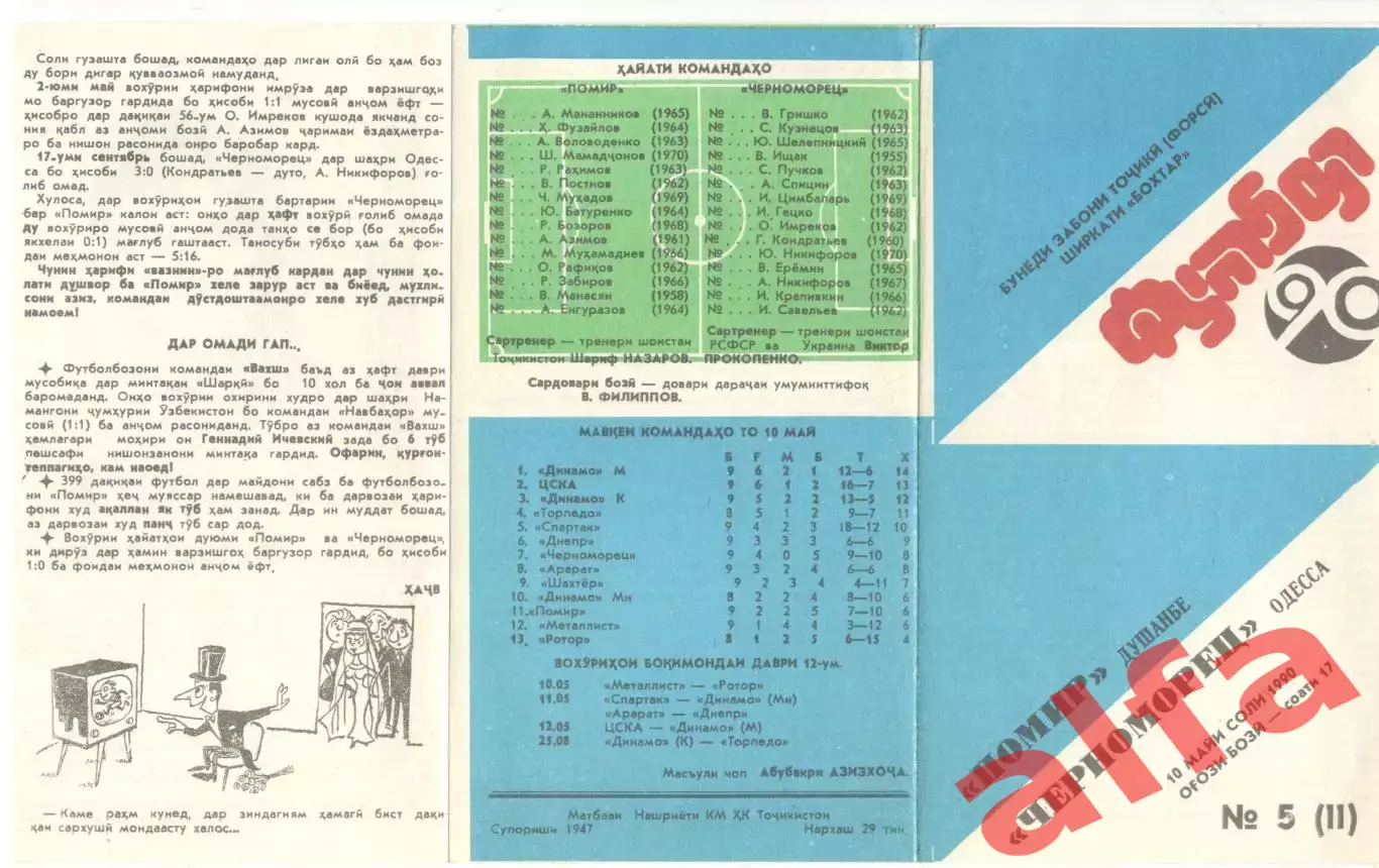 Памир Душанбе - Черноморец Одесса 10.05.1990 Бохтар