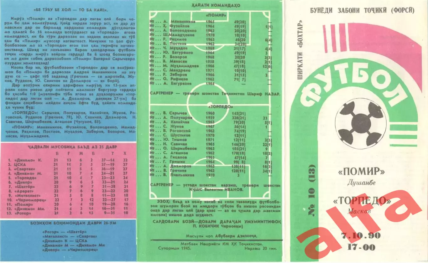 Памир Душанбе - Торпедо Москва 07.10.1990 Бохтар